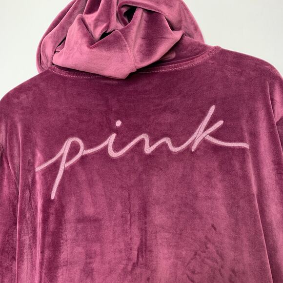 Victoria's Secret Pink women's purple logo velour zip up hooded sweatshirt XXL - Picture 7 of 11